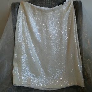 White silk sequined mini skirt by H size 8 USA
